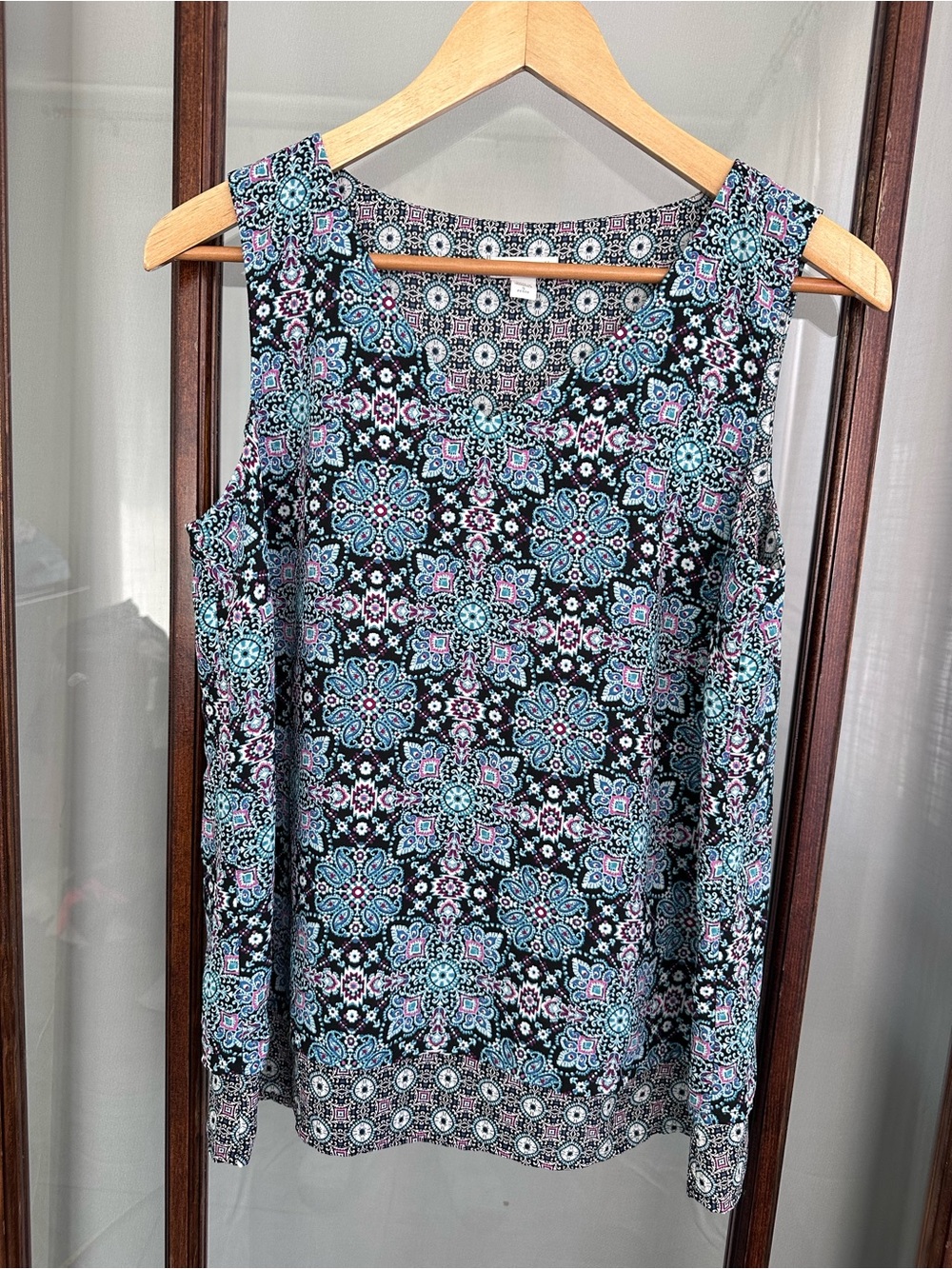 J Jill Womens Top Sz Small Petite Purple White Boho Sleeveless Blouse V Neck